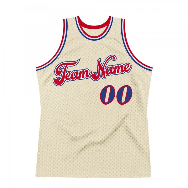 Men's Custom Cream Royal-Red Authentic Throwback Basketball Jersey