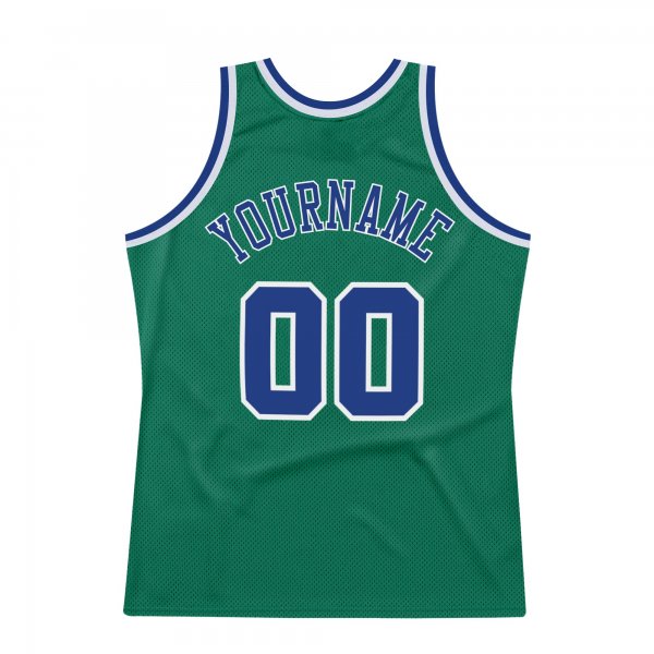 Men's Custom Kelly Green Royal-White Authentic Throwback Basketball Jersey