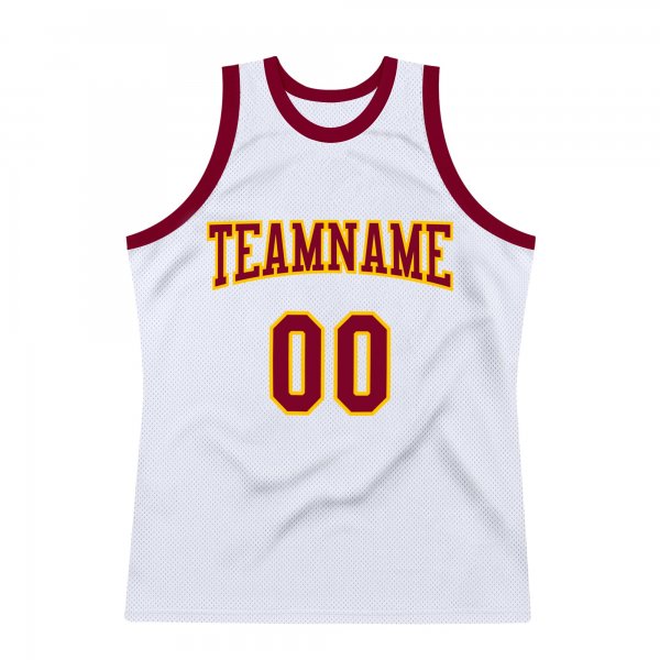 Men's Custom White Maroon-Gold Authentic Throwback Basketball Jersey