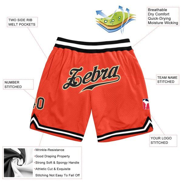 Men's Custom Orange Black-Old Gold Authentic Throwback Basketball Shorts