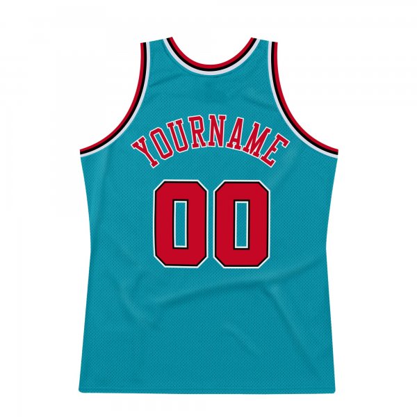 Men's Custom Teal Red-Black Authentic Throwback Basketball Jersey