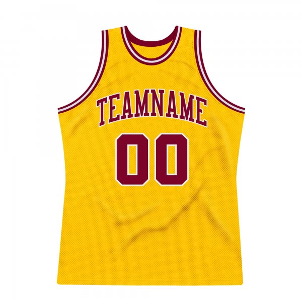 Men's Custom Gold Maroon-White Authentic Throwback Basketball Jersey