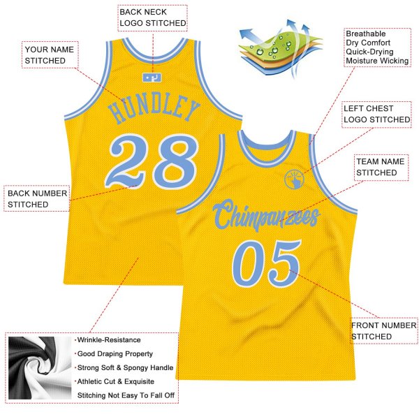 Men's Custom Gold Light Blue-White Authentic Throwback Basketball Jersey