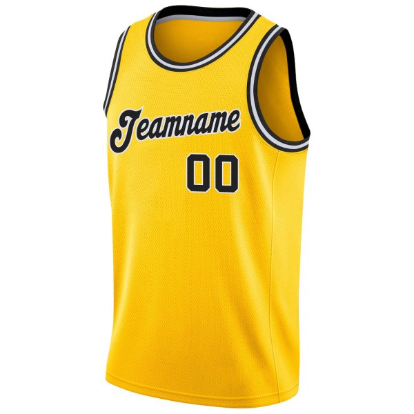 Men's Custom Gold Black-White Round Neck Rib-Knit Basketball Jersey