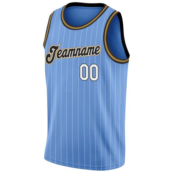 Men's Custom Light Blue White Pinstripe White-Old Gold Authentic Basketball Jersey