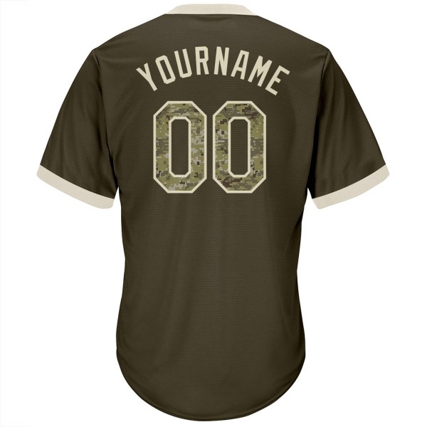 Men's Custom Olive Camo-Cream Authentic Salute To Service Throwback Rib-Knit Baseball Jersey Shirt