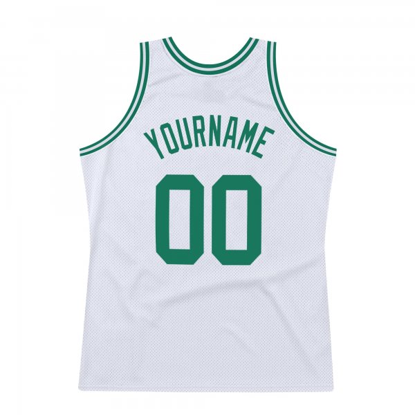 Men's Custom White Kelly Green Authentic Throwback Basketball Jersey