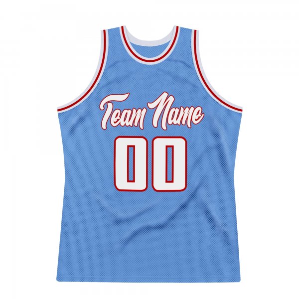 Men's Custom Light Blue White-Red Authentic Throwback Basketball Jersey