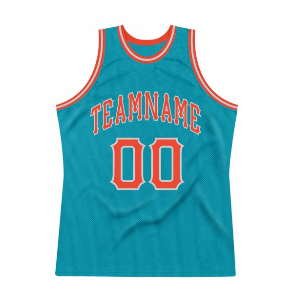 Men's Custom Teal Orange-Silver Gray Authentic Throwback Basketball Jersey