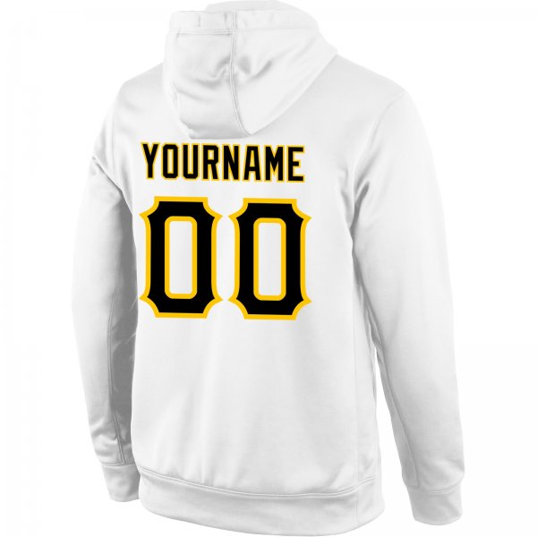 Men's Custom Stitched White Black-Gold Sports Pullover Sweatshirt Hoodie