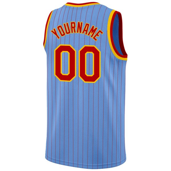 Men's Custom Light Blue Red Pinstripe Red-Gold Authentic Basketball Jersey