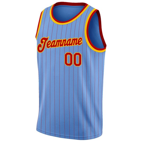 Men's Custom Light Blue Red Pinstripe Red-Gold Authentic Basketball Jersey