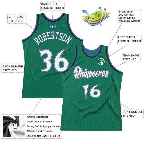 Men's Custom Kelly Green White-Blue Authentic Throwback Basketball Jersey