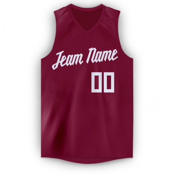 Men's Custom Maroon White V-Neck Basketball Jersey