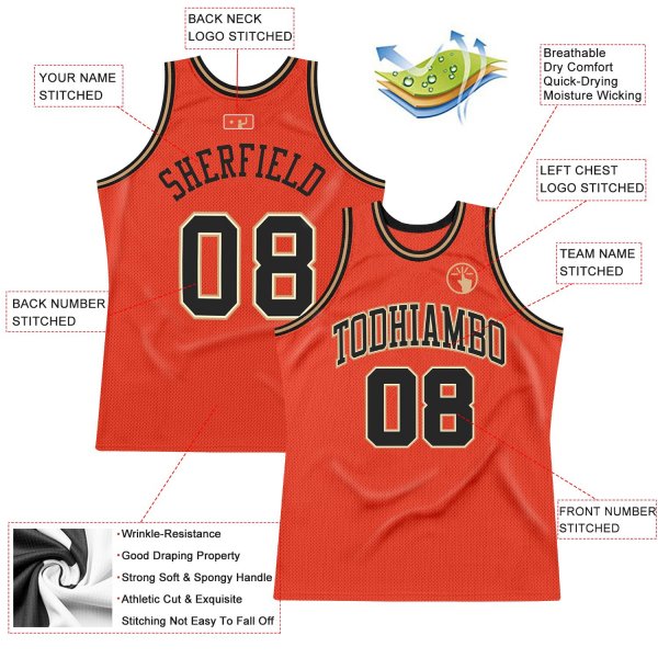 Men's Custom Orange Black-Old Gold Authentic Throwback Basketball Jersey