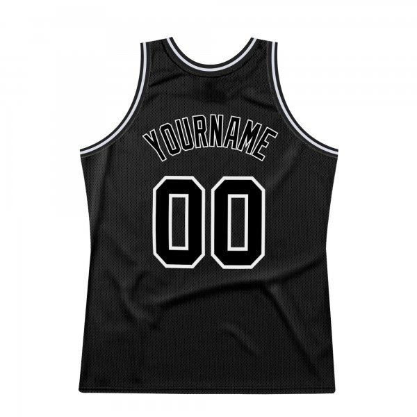 Men's Custom Black Black-White Authentic Throwback Basketball Jersey