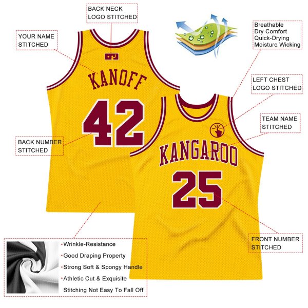 Men's Custom Gold Maroon-White Authentic Throwback Basketball Jersey