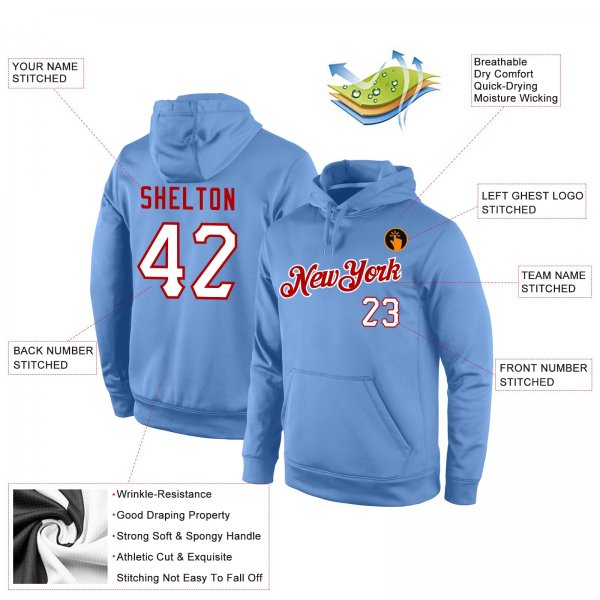 Men's Custom Stitched Light Blue White-Red Sports Pullover Sweatshirt Hoodie