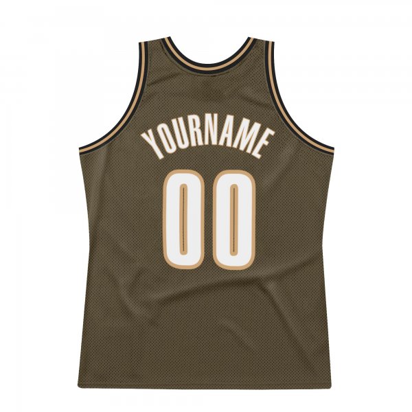 Men's Custom Olive White-Old Gold Authentic Throwback Basketball Jersey