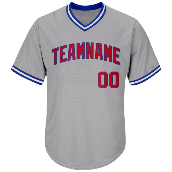 Men's Custom Gray Red-Royal Authentic Throwback Rib-Knit Baseball Jersey Shirt