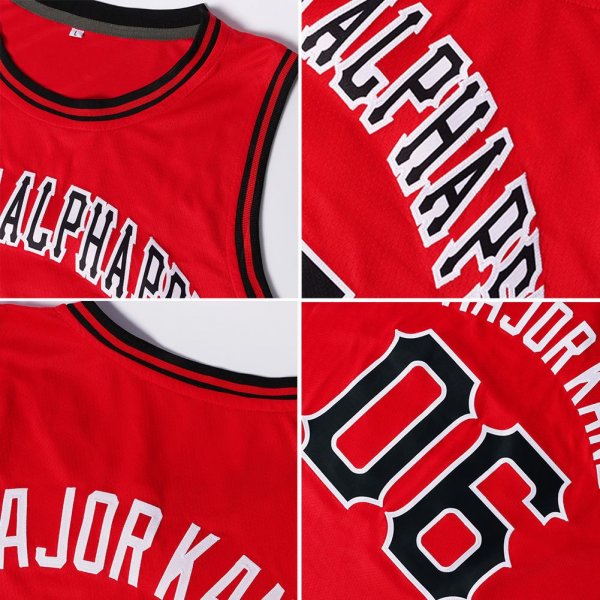 Men's Custom Red Black-White Round Neck Rib-Knit Basketball Jersey