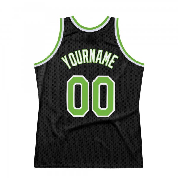 Men's Custom Black Neon Green-White Authentic Throwback Basketball Jersey