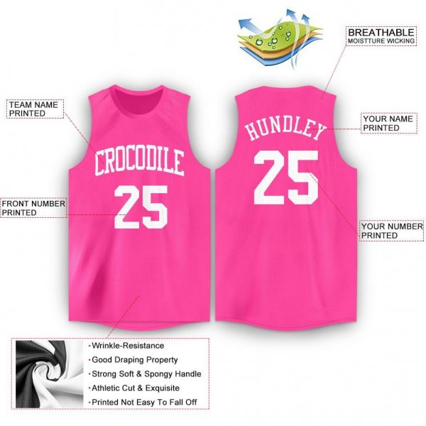 Men's Custom Pink White Round Neck Basketball Jersey