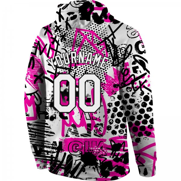 Men's Custom Stitched Graffiti Pattern White-Black 3D Sports Pullover Sweatshirt Hoodie