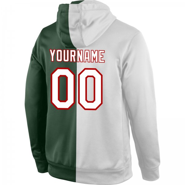 Men's Custom Stitched Green White-Red Split Fashion Sports Pullover Sweatshirt Hoodie