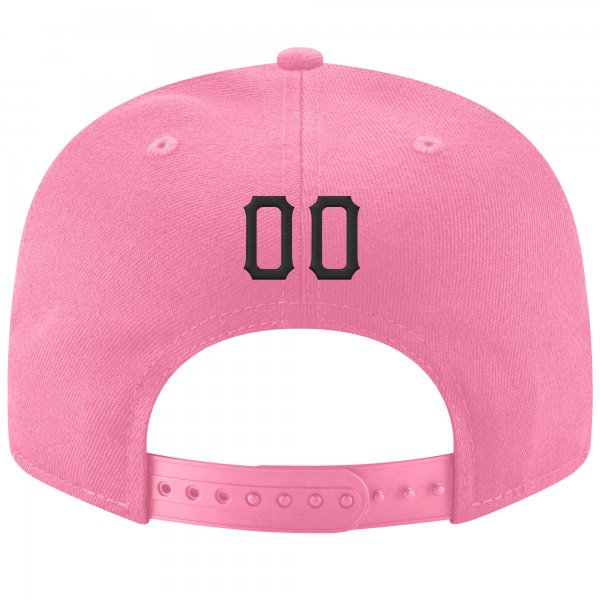 Custom Pink Black-Old Gold Stitched Adjustable Snapback Hat