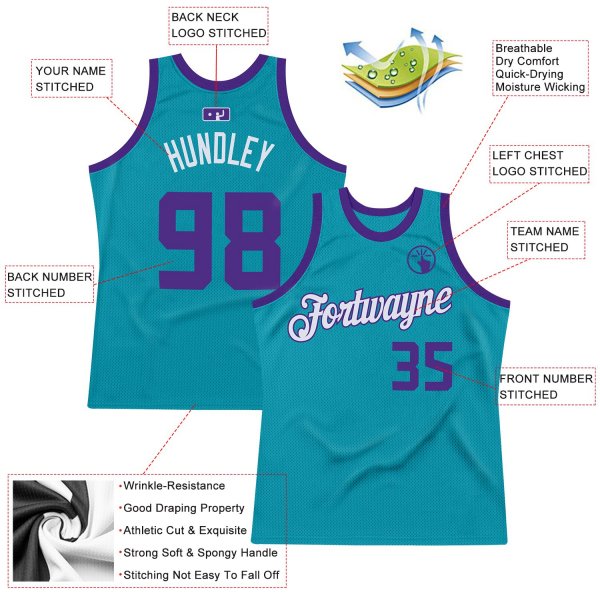 Men's Custom Teal Purple-White Authentic Throwback Basketball Jersey