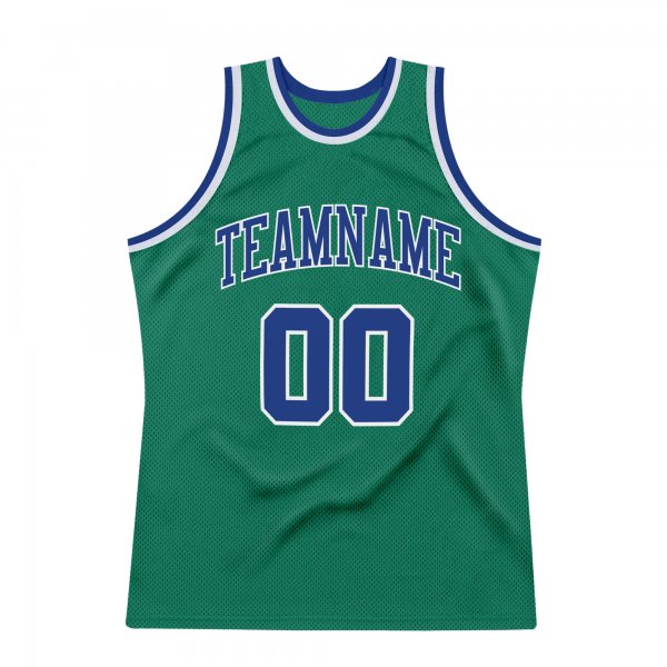 Men's Custom Kelly Green Royal-White Authentic Throwback Basketball Jersey