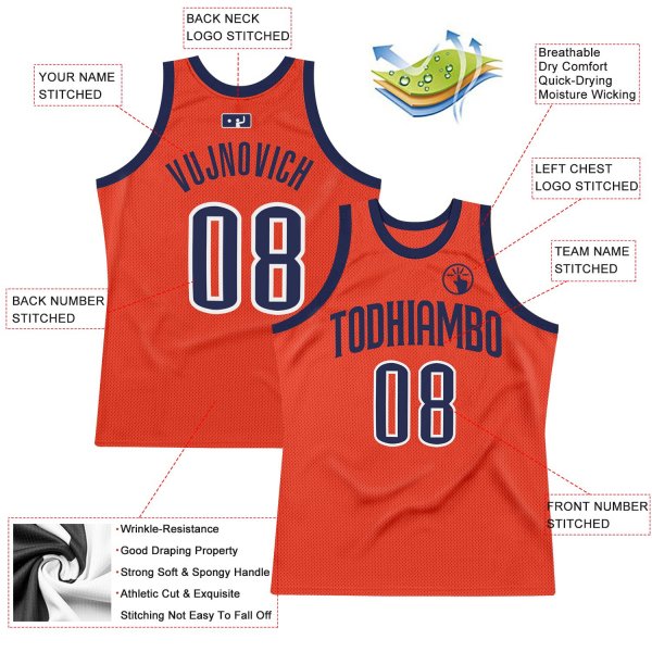 Men's Custom Orange Navy-White Authentic Throwback Basketball Jersey