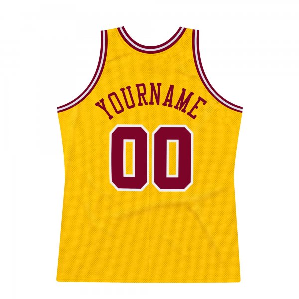 Men's Custom Gold Maroon-White Authentic Throwback Basketball Jersey