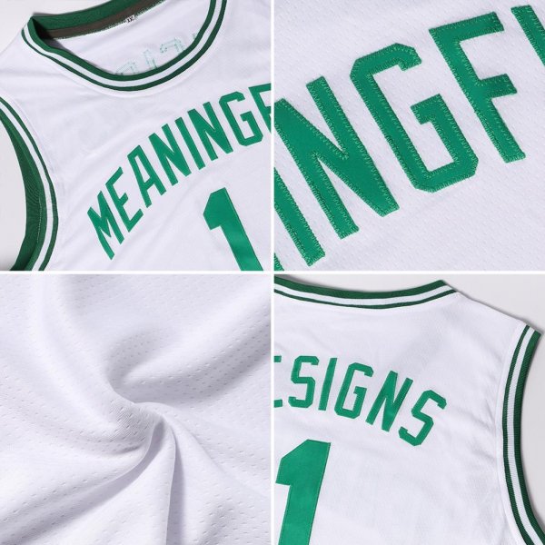 Men's Custom White Kelly Green Authentic Throwback Basketball Jersey