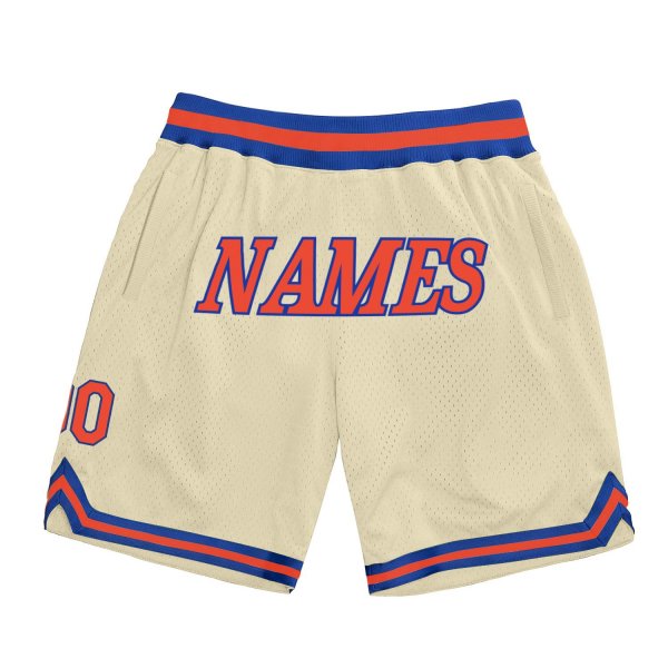 Men's Custom Cream Orange-Royal Authentic Throwback Basketball Shorts