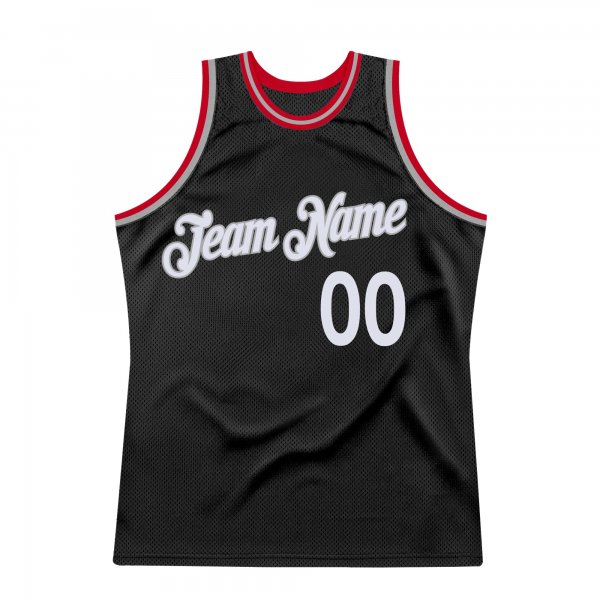 Men's Custom Black White-Red Authentic Throwback Basketball Jersey