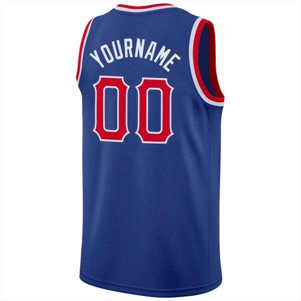 Men's Custom Royal Red-White Round Neck Rib-Knit Basketball Jersey