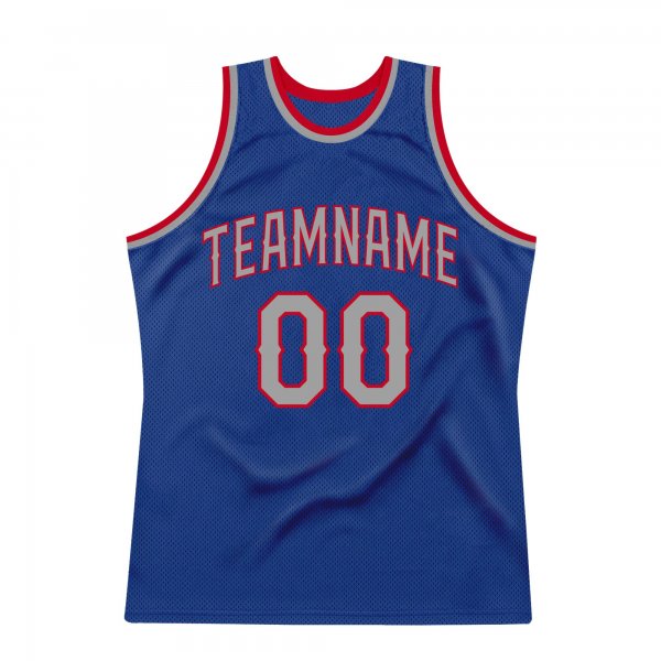 Men's Custom Royal Silver Gray-Red Authentic Throwback Basketball Jersey