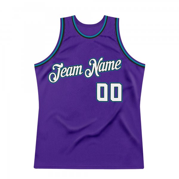 Men's Custom Purple White-Teal Authentic Throwback Basketball Jersey