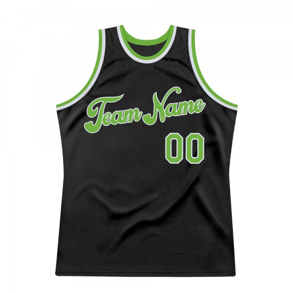 Men's Custom Black Neon Green-White Authentic Throwback Basketball Jersey