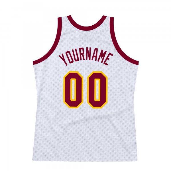 Men's Custom White Maroon-Gold Authentic Throwback Basketball Jersey