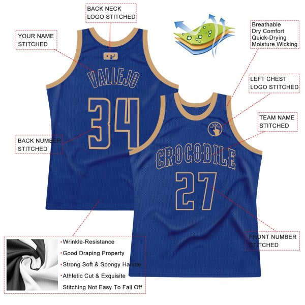 Men's Custom Royal Royal-Old Gold Authentic Throwback Basketball Jersey