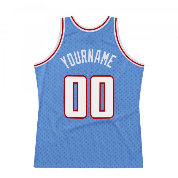 Men's Custom Light Blue White-Red Authentic Throwback Basketball Jersey