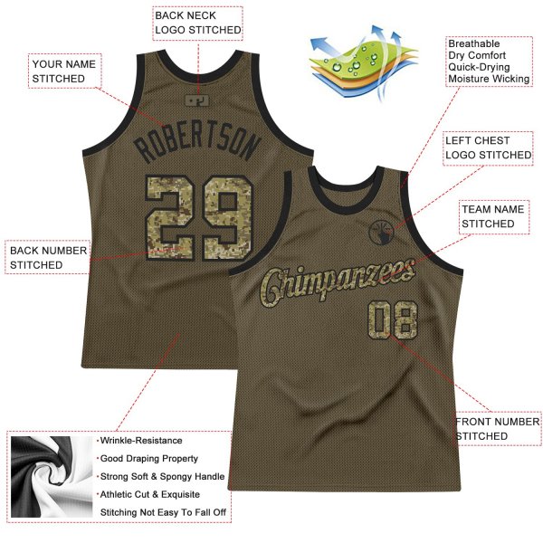 Men's Custom Olive Camo-Black Authentic Throwback Basketball Jersey