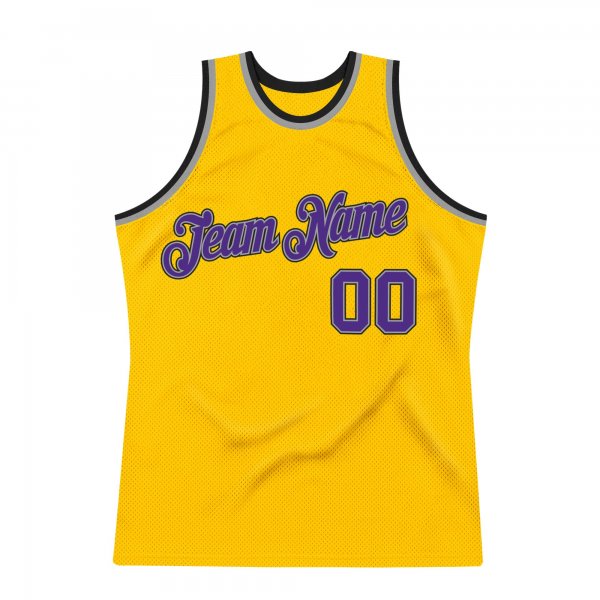 Men's Custom Gold Purple-Silver Gray Authentic Throwback Basketball Jersey