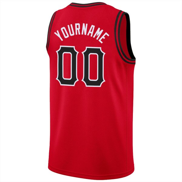 Men's Custom Red Black-White Round Neck Rib-Knit Basketball Jersey