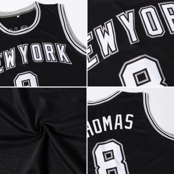 Men's Custom Black Black-White Authentic Throwback Basketball Jersey