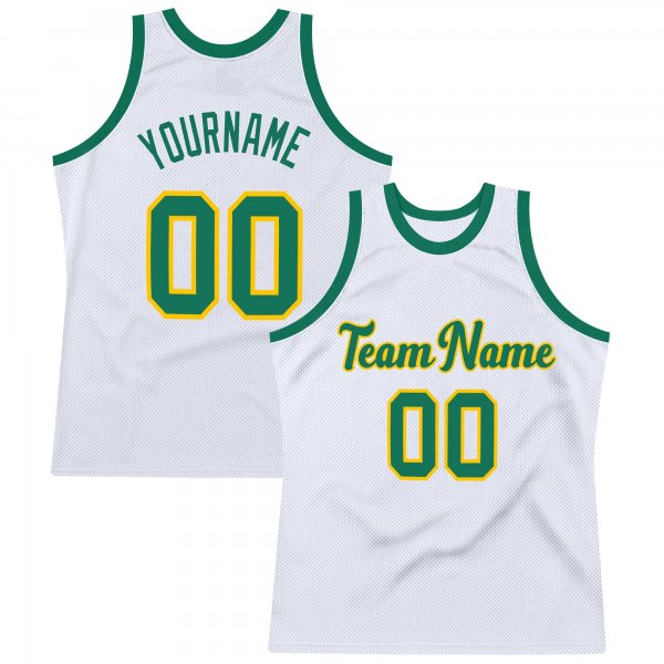 Men's Custom White Kelly Green-Gold Authentic Throwback Basketball Jersey