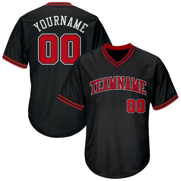 Men's Custom Black Red-White Authentic Throwback Rib-Knit Baseball Jersey Shirt